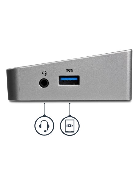 Docking Station USB 3.0 2x DisplayPort y HDMI 4K para 3 Monitores - Hub 5x USB-A (1x Fast Charge) - Audio de 3,5mm - Red GbE - 