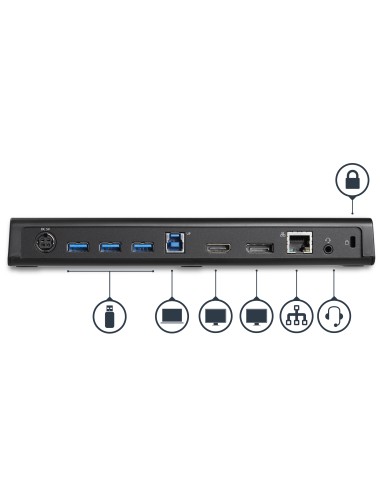 Docking Station USB 3.0 para 2 Monitores HDMI y DisplayPort 4K - USB 3.0 a 4x USB-A, Ethernet, HDMI y DP - Replicador de Puerto