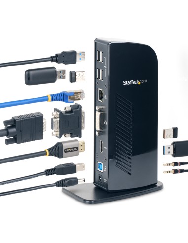 Docking Station USB 3.0 de 2 Monitores para Portátil - HDMI y DVI/VGA - Hub Ladrón 6x USB-A - GbE - Audio - Replicador de Puert