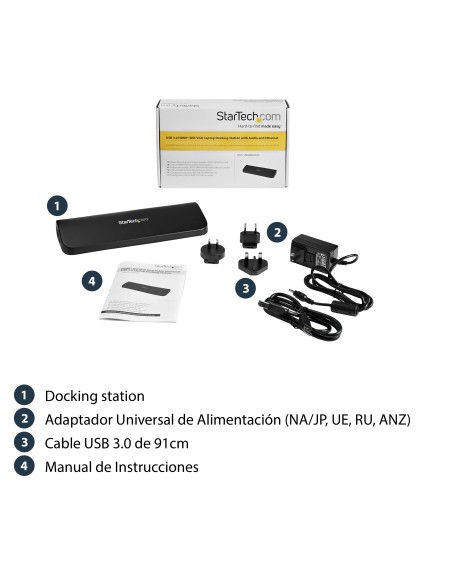 Docking Station USB 3.0 de 2 Monitores para Portátil - HDMI/DVI/VGA - Hub Ladrón 3x USB-A - GbE - Audio - Replicador de Puertos