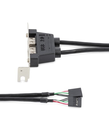 Cabezal Bracket Perfil Bajo de 2 puertos USB 2.0 con conexión a Placa Base 2x IDC5 - Low Profile