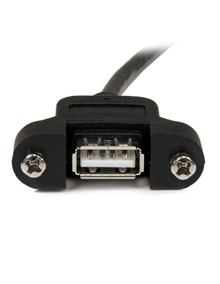 Cable Alargador de 30cm USB 2.0 para Montar Empotrar en Panel - Extensor Macho a Hembra USB A - Negro