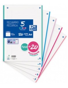 Recambio 5 multicolor a4 10020h 90g 4 taladros 1horizont con 5 colores de banda pastel