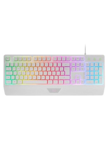 MK124, Teclado Ergonómico H-Mech, Reposamuñecas Integrado, Iluminación FRGB Rainbow, Teclado Gaming Antighosting Avanzado, Tecla