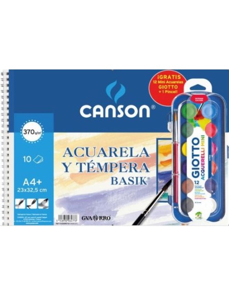 Bloc dibujo espiral basik acuarela y tempera a4 370g estuche de acuarelas giotto y 1 pincel de regalo Bloc dibujo espiral basik acuarela y tempera a4 370g estuche de acuarelas giotto y 1 pincel de regalo