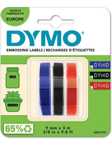 BLISTER 3 UNIDADES CINTA DYMO 3D 9MMX3M ROJO AZUL NEGRA