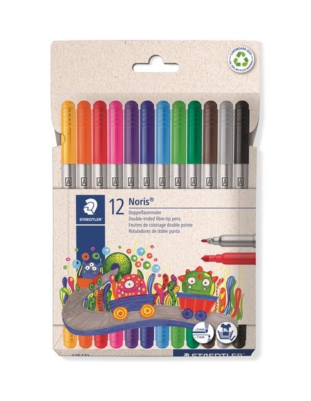 ESTUCHE CARTÓN CON 12 ROTULADORES DOBLE PUNTA COLORES NEÓN STAEDTLER 3200 C12