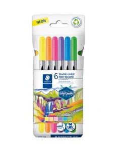 ESTUCHE CARTÓN CON 6 ROTULADORES DOBLE PUNTA COLORES NEÓN STAEDTLER 3200 C6F