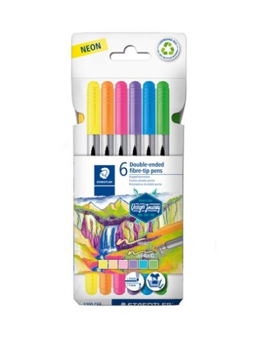 ESTUCHE CARTÓN CON 6 ROTULADORES DOBLE PUNTA COLORES NEÓN STAEDTLER 3200 C6F