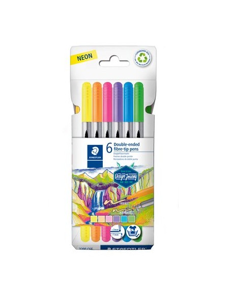 ESTUCHE CARTÓN CON 6 ROTULADORES DOBLE PUNTA COLORES NEÓN STAEDTLER 3200 C6F