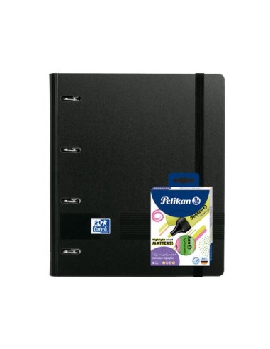 OXFORD PACK EUROPEANBINDER LIVE&GO A4+ CON RECAMBIO 5X5 TAPA PLÁSTICO NEGRA + 4 RESALTADORES TEXTMARKER NEÓN SURTIDOS