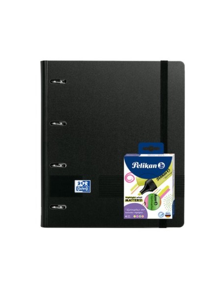 OXFORD PACK EUROPEANBINDER LIVE&GO A4+ CON RECAMBIO 5X5 TAPA PLÁSTICO NEGRA + 4 RESALTADORES TEXTMARKER NEÓN SURTIDOS