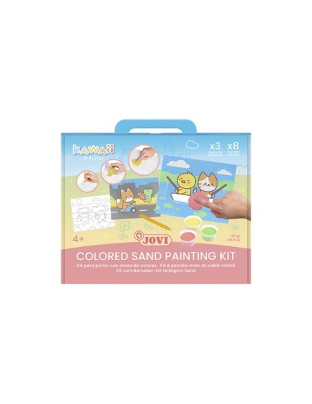 JOVI KIT KAWAII PINTA CON ARENA DE COLORES CON 8 BOTES 45GR SURTIDOS + 3 LÁMINAS + PUNZÓN - Color no elegible