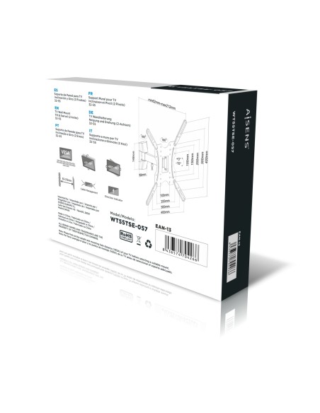 Soporte ECO giratorio, inclinable para monitor/TV 30kg (2 Pivotes) de 32-55, Negro