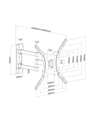 Soporte ECO giratorio, inclinable para monitor/TV 30kg (3 Pivotes) de 32-55, Negro