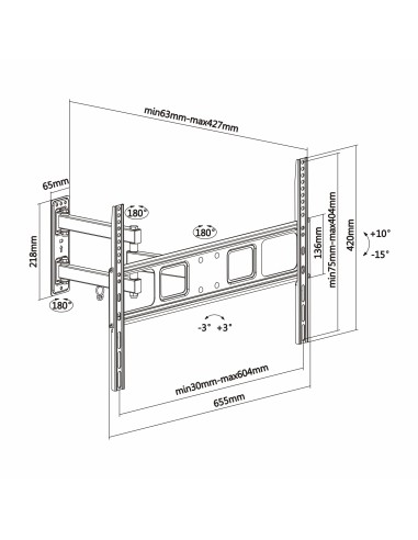 WT70TSLE-021 soporte para TV 177,8 cm (70") Negro