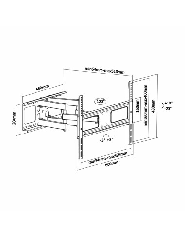 WT70TSLE-027 soporte para TV 177,8 cm (70") Negro