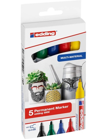 Estuche 5 marcador permanente edding 3000 colores basicos