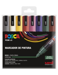 ESTUCHE 8 ROTULADORES POSCA PC5M UNI BALL COLORES PROFUNDOS