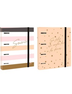 MARIOLA CARPEBLOCK 4 ANILLAS MIXTAS 40 MM CARTÓN FORRADO PAPEL PLASTIFICADO MATE C/GOMA C/FRASES 6 DISEÑOS SURTIDOS