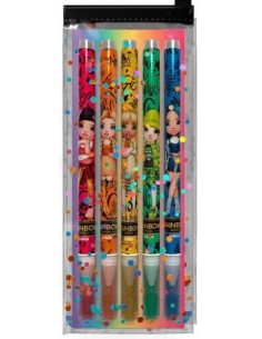 SET DE 5 BOLIGRAFOS CON PURPURINA Y OLOR RAINBOW HIGH