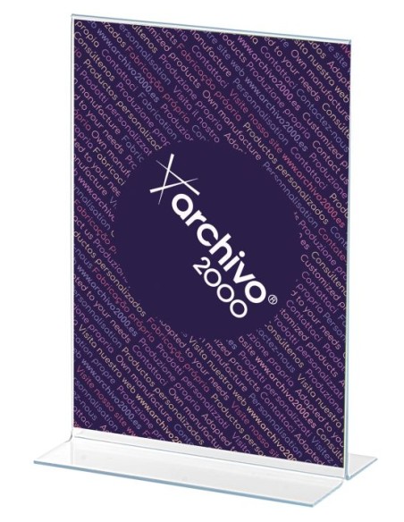 Expositor de sobremesa forma de T metacrilato a6 vertical 45x105x155mm