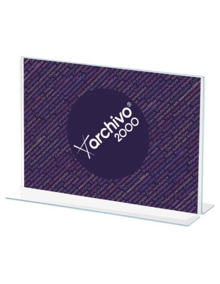 Expositor de sobremesa forma t metacrilato a4 horizontal 85x300x215mm