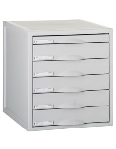 Archivador modular con 6 cajones 1 de 22mm y 5 de 52mm color gris