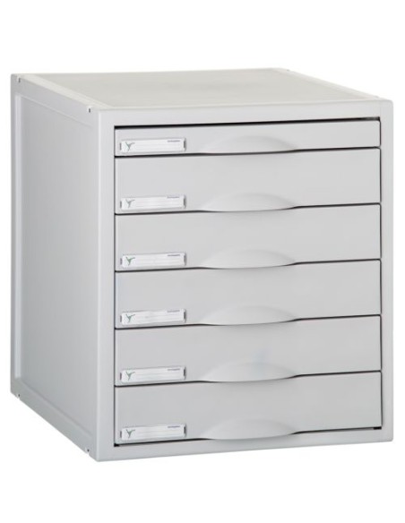 Archivador modular con 6 cajones 1 de 22mm y 5 de 52mm color gris