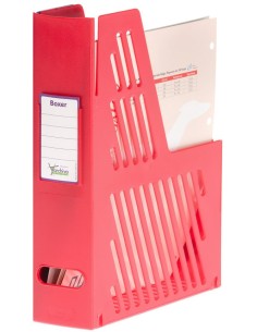 Revistero plastico color rojo con identificador