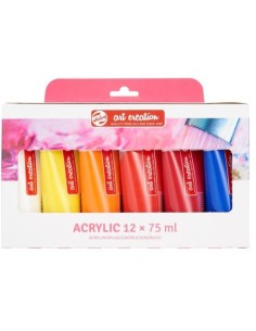 Estuche 12 botes acrilico 75ml art creation colores basicos