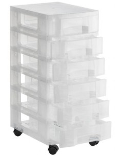 TORRE DE ALMACENAJE 6 CAJONES COLOR TRANSPARENTE CON RUEDAS