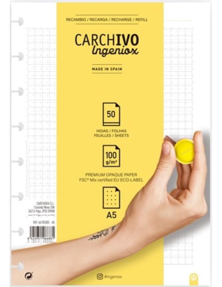 RECAMBIO CUADERNO INGENIOX A5 50 HOJAS DOTS EXTRAIBLE RECAMBIO CUADERNO INGENIOX A5 50 HOJAS DOTS EXTRAIBLE