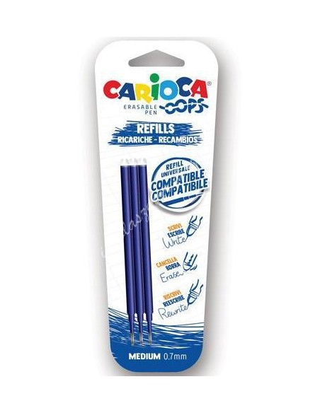 Blister 3 recambio boligrafo borrable oops azul