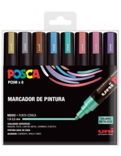 Estuche 8 rotuladores posca m5 uni ball colores metalicos