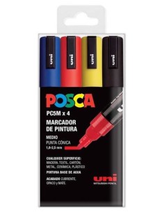 Estuche 4 rotuladores posca m5 uni ball colores basicos
