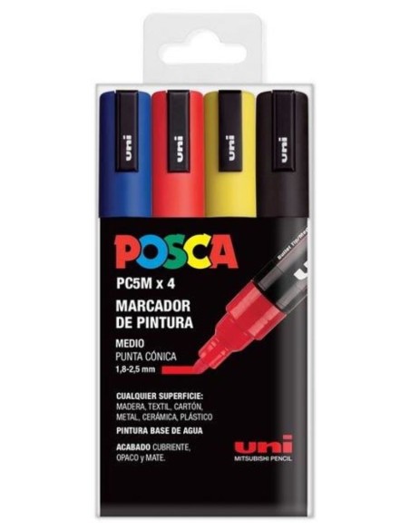 Estuche 4 rotuladores posca m5 uni ball colores basicos