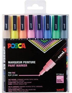 Estuche 8 rotuladores posca PC1MR uni ball colores pastel