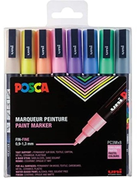 Estuche 8 rotuladores posca PC1MR uni ball colores pastel