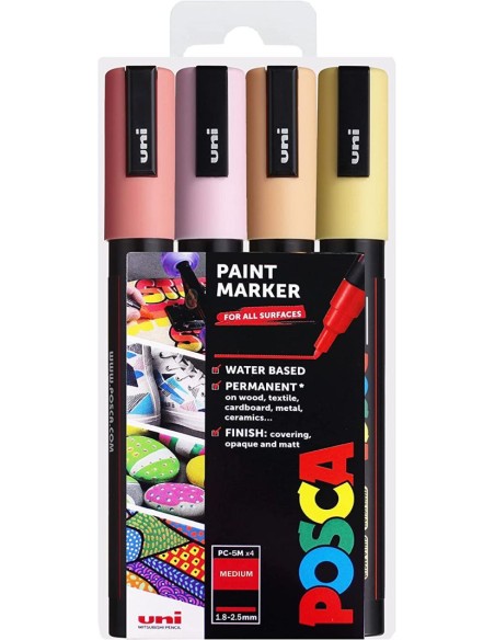 Estuche 4 rotuladores posca PC3MR uni ball colores pastel