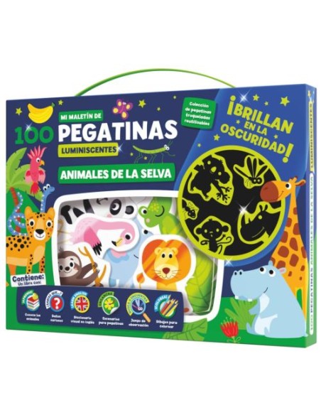 MALETIN 100 PEGATINAS LUMINISCENTES ANIMALES DE LA SELVA