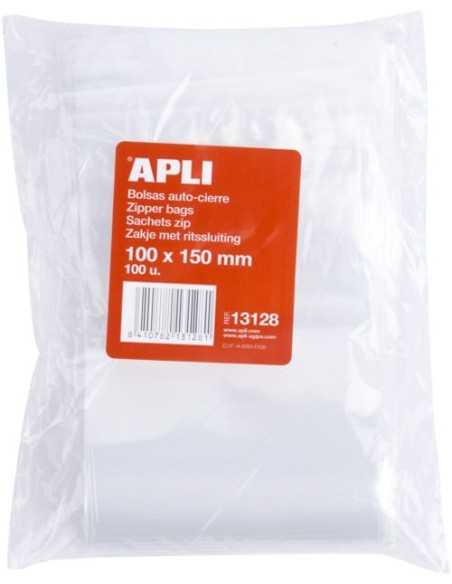 Paq 100 bolsas autocierre cremallera 100x150 mm zipper