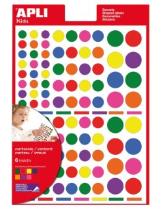 Bolsa 6 hojas gomets redondos permanentes multicolo metalizada