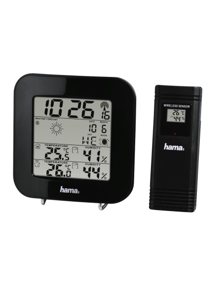 Estación meteorológica, Radio reloj DCF, Previsión meteorológica y fases de la luna, Temperatura interior y exterior, Color Negr