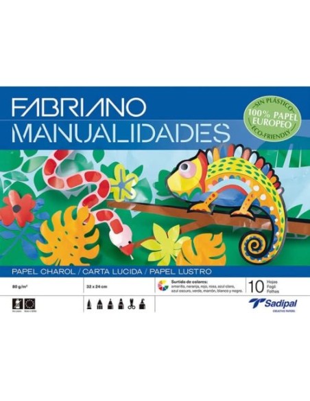 Bloc manualidades 10 hojas papel charol 80 g 32x24cm colores surtidos