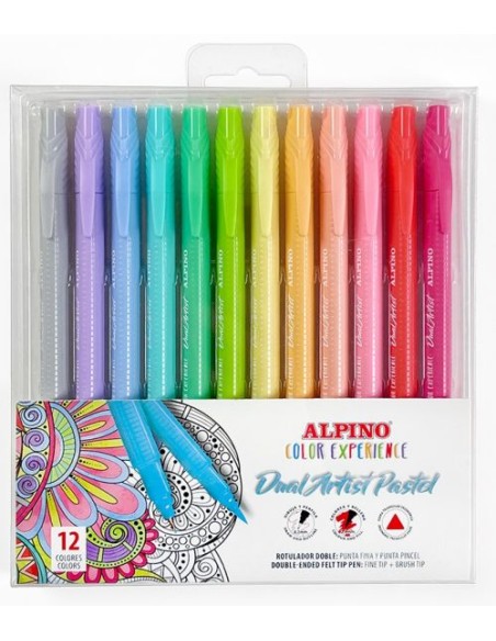Estuche 12 rotuladores doble punta dual artist pastel