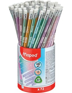 Bote 72 lapiz de grafito 2hb deco glitter con goma maped