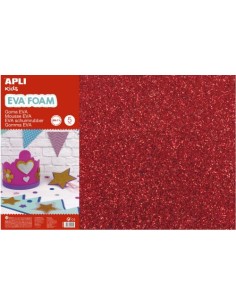 PACK 3 LAMINAS GOMA EVA PURPURINA ROJO 40X60 2MM
