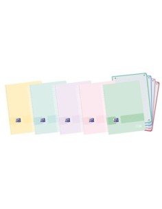 Paq 5 cuaderno espiral A5 120hojas 90g cuadricula 5x5 ebook4 colores pastel tapa plastico