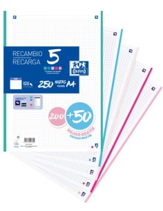 Recambio 5 multicolor a4 20050h 90g 4 taladros cuadricula 5x5 con 5 colores de banda pastel